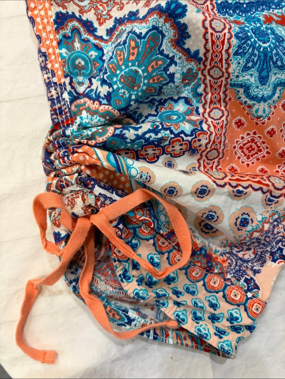 Chico's Coral & Teal Patchwork Print Bermuda Shorts